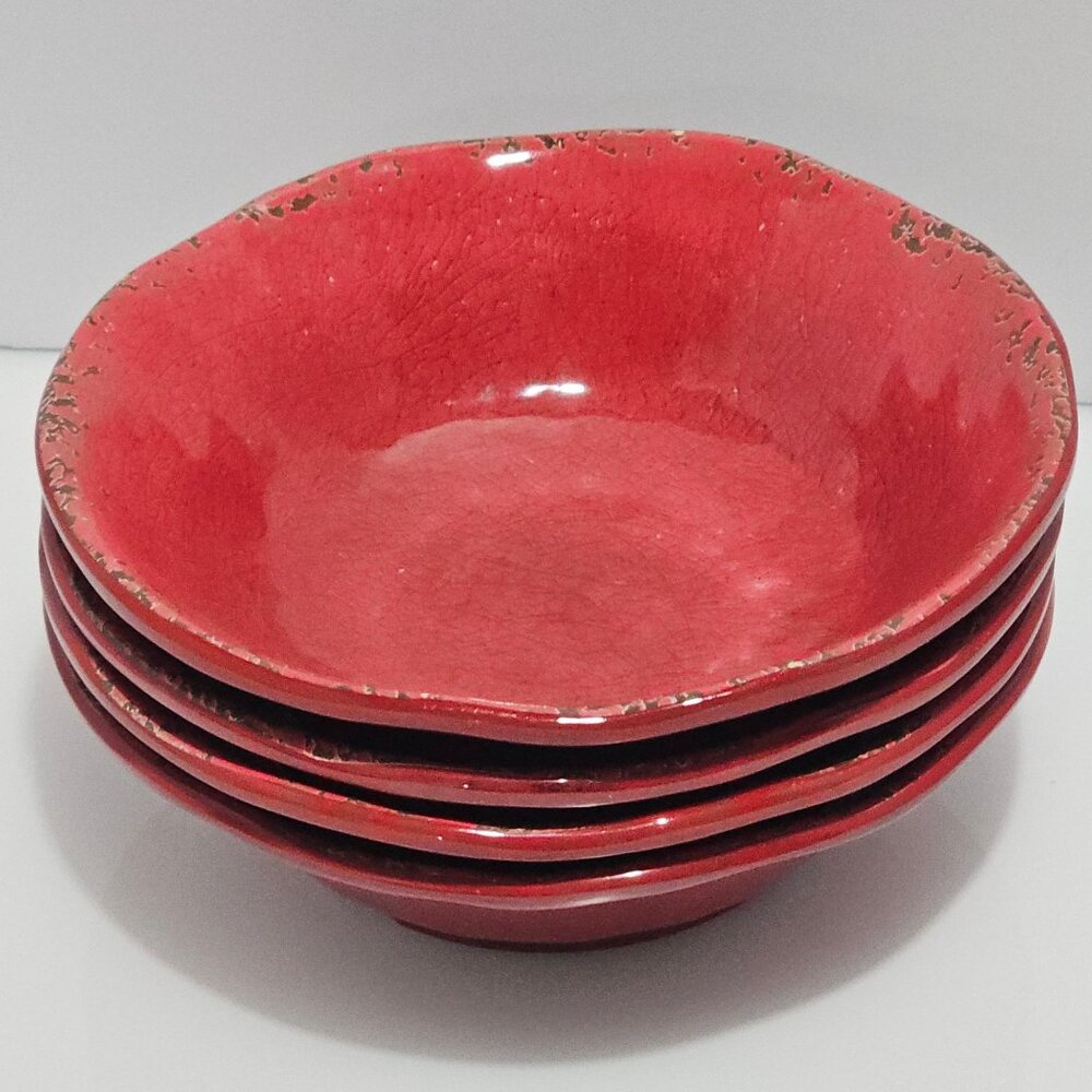 4) Pier 1 Carmelo Melamine Soup Salad Bowls 7" rustic crackle unbreakable dishes